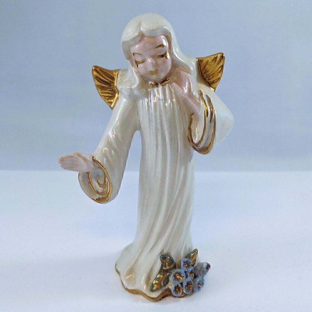 Vintage Porcelain Lusterware Angel with Gold Trim